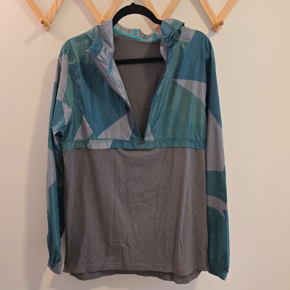 Under Armor Mens Large Teal and Gray Windbreaker Jacket